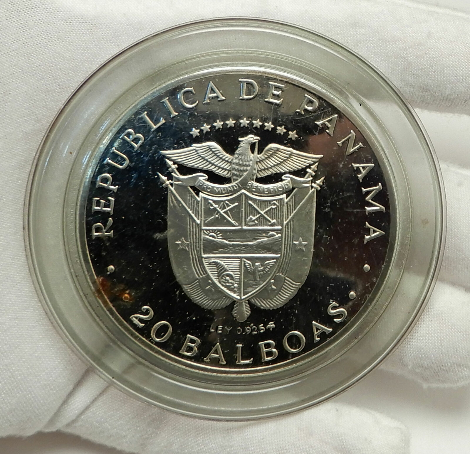 1972 PANAMA Huge 6.2cm Proof Silver 3.8oz 20 Balboas Coin w SIMON BOLIVAR i76337