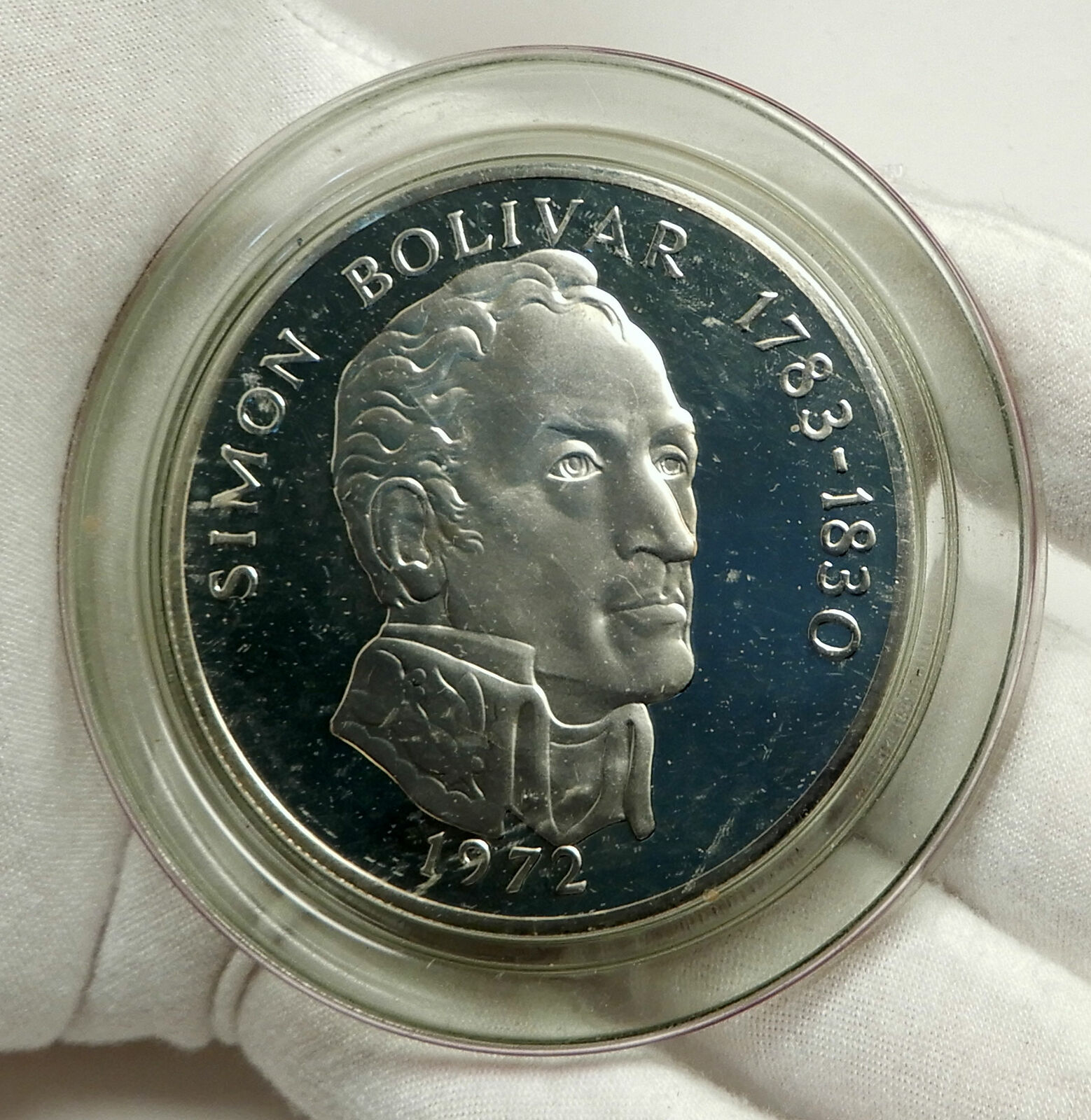 1972 PANAMA Huge 6.2cm Proof Silver 3.8oz 20 Balboas Coin w SIMON BOLIVAR i76337