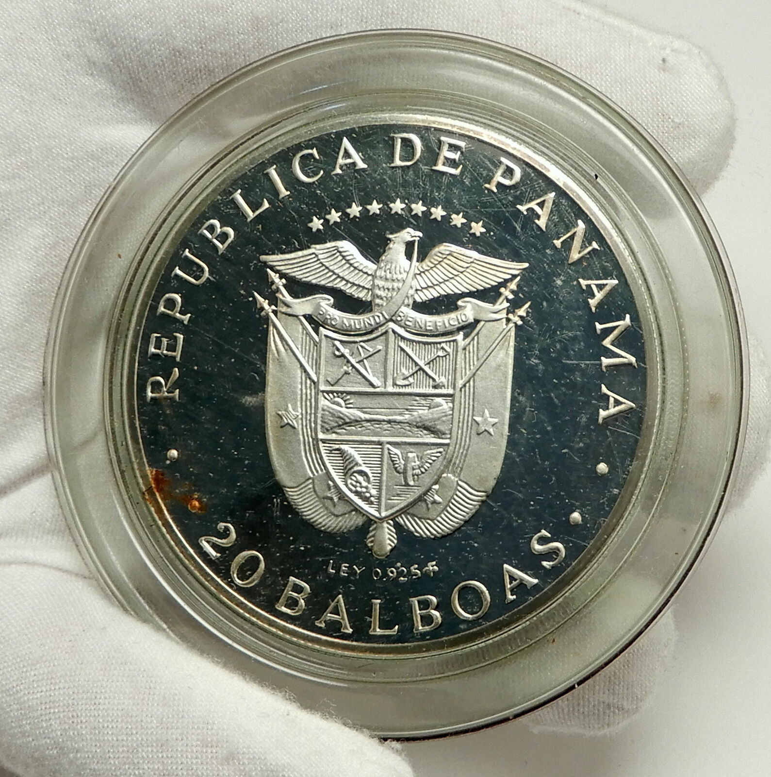 1972 PANAMA Huge 6.2cm Proof Silver 3.8oz 20 Balboas Coin w SIMON BOLIVAR i76337