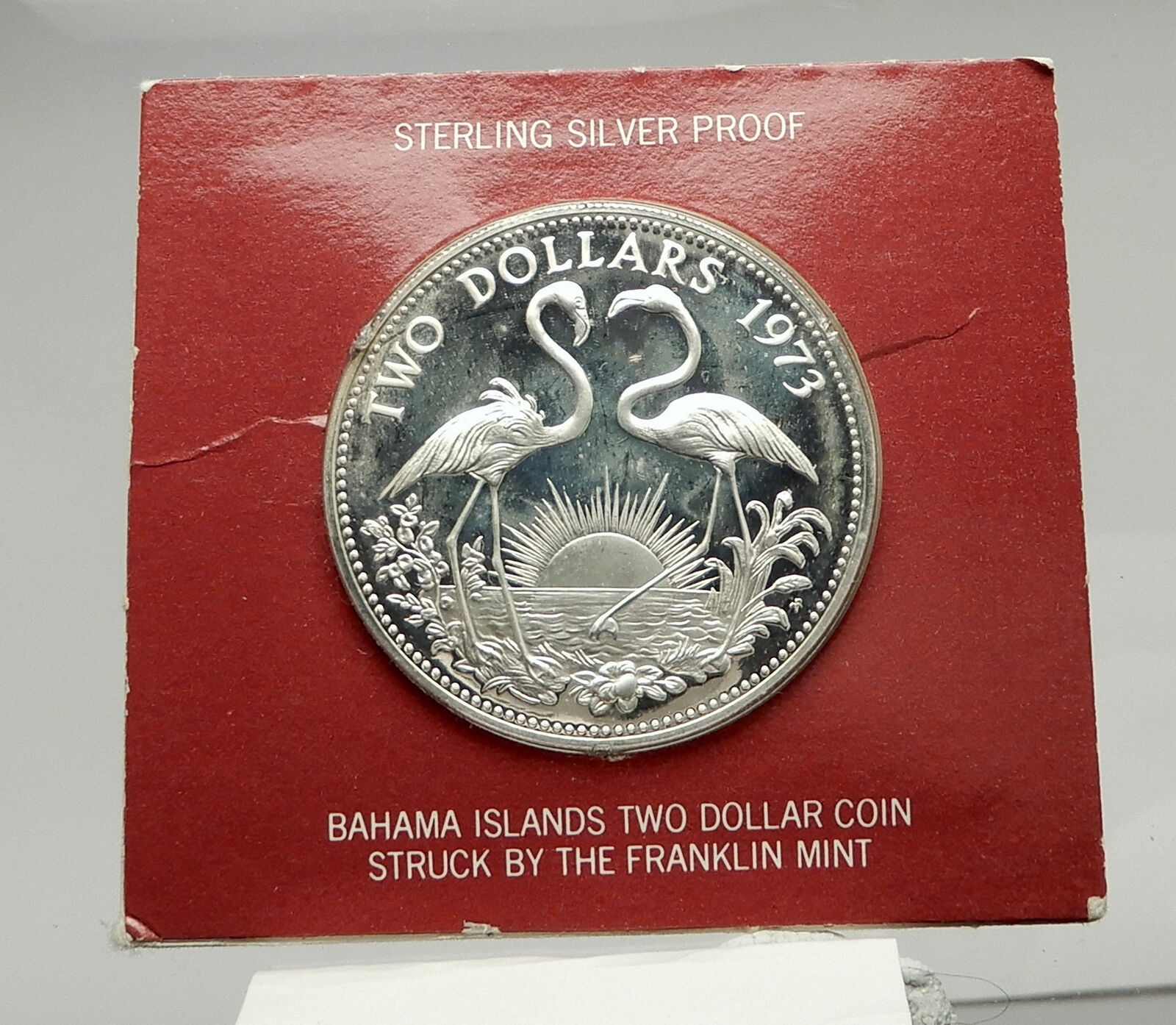 1973 The BAHAMAS Queen Elizabeth II FLAMINGO Genuine Proof Silver $2 Coin i76361