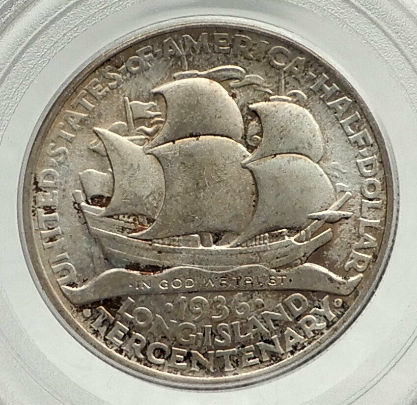 1936 LONG ISLAND Dutch Indian Silver Commemorative Half Dollar Coin PCGS i76442