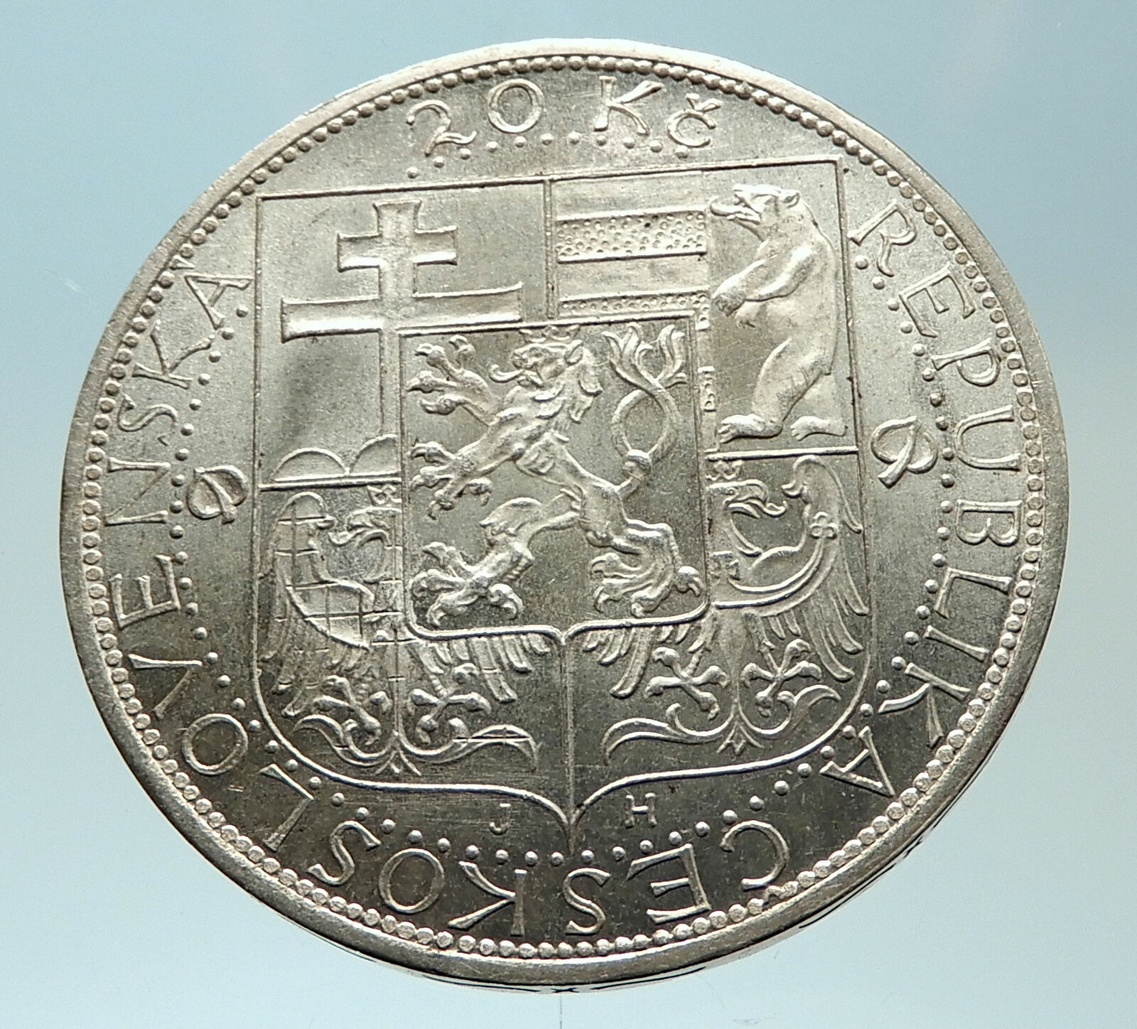 1937 CZECHOSLOVAKIA President Masaryk Genuine Silver 20 Korun Coin i76625