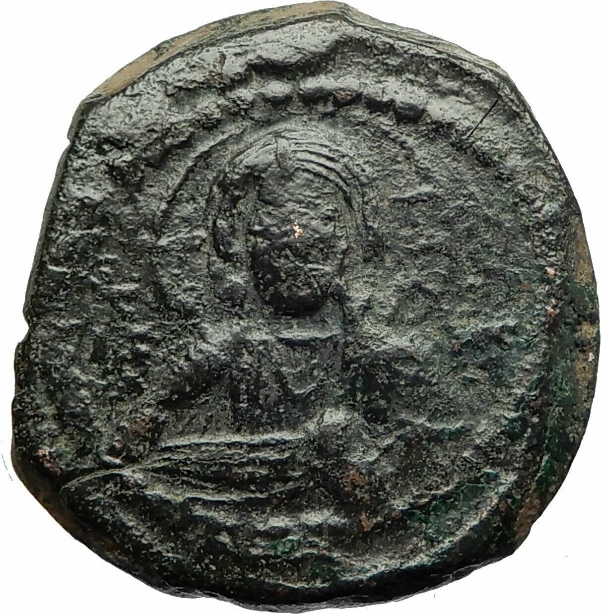 JESUS CHRIST Class G Anonymous 1068AD VIRGIN ORANS Byzantine Follis Coin i76836