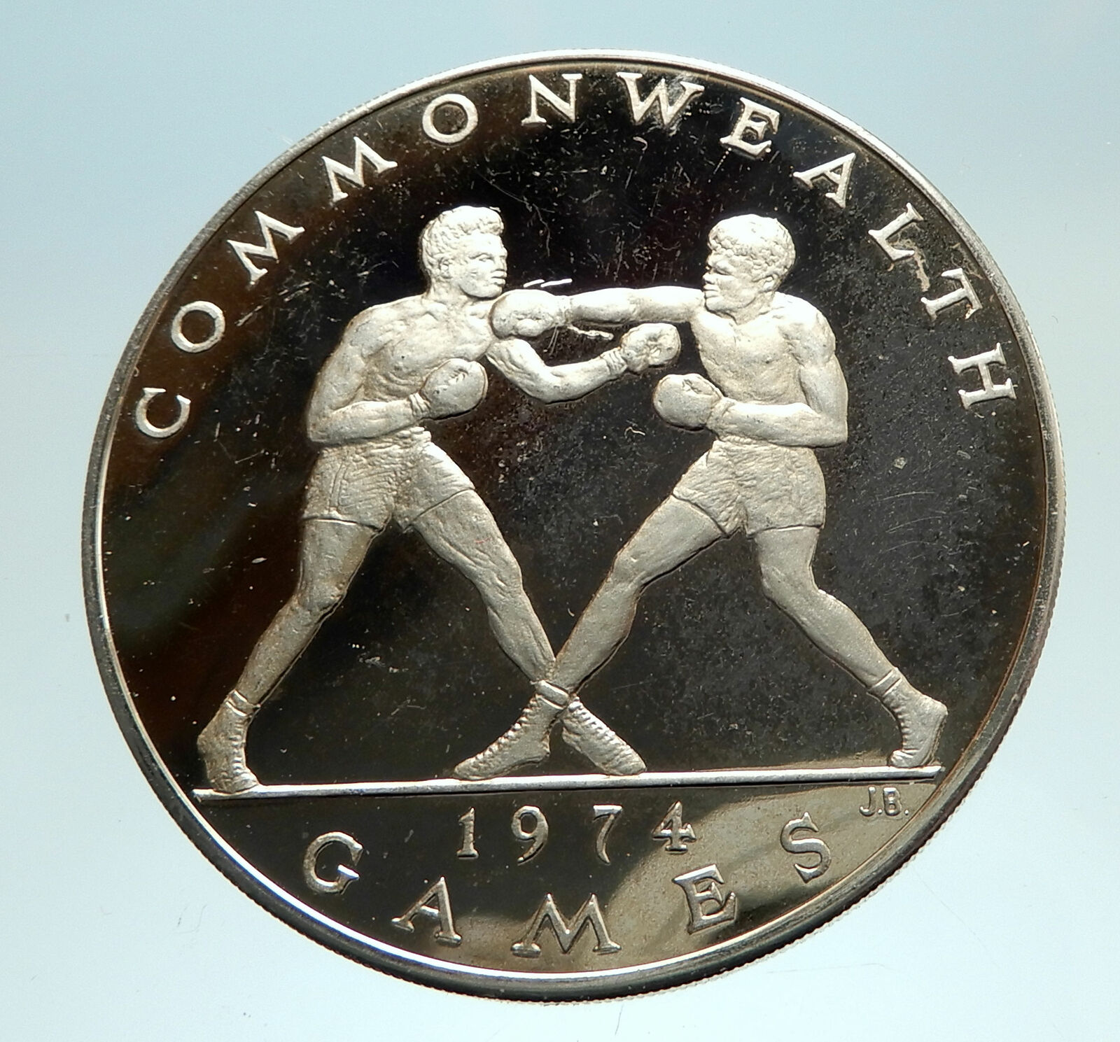 1974 SAMOA UK British Commonwealth Games Boxers Boxing Silver Coin i76730