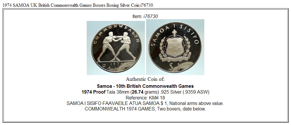 1974 SAMOA UK British Commonwealth Games Boxers Boxing Silver Coin i76730