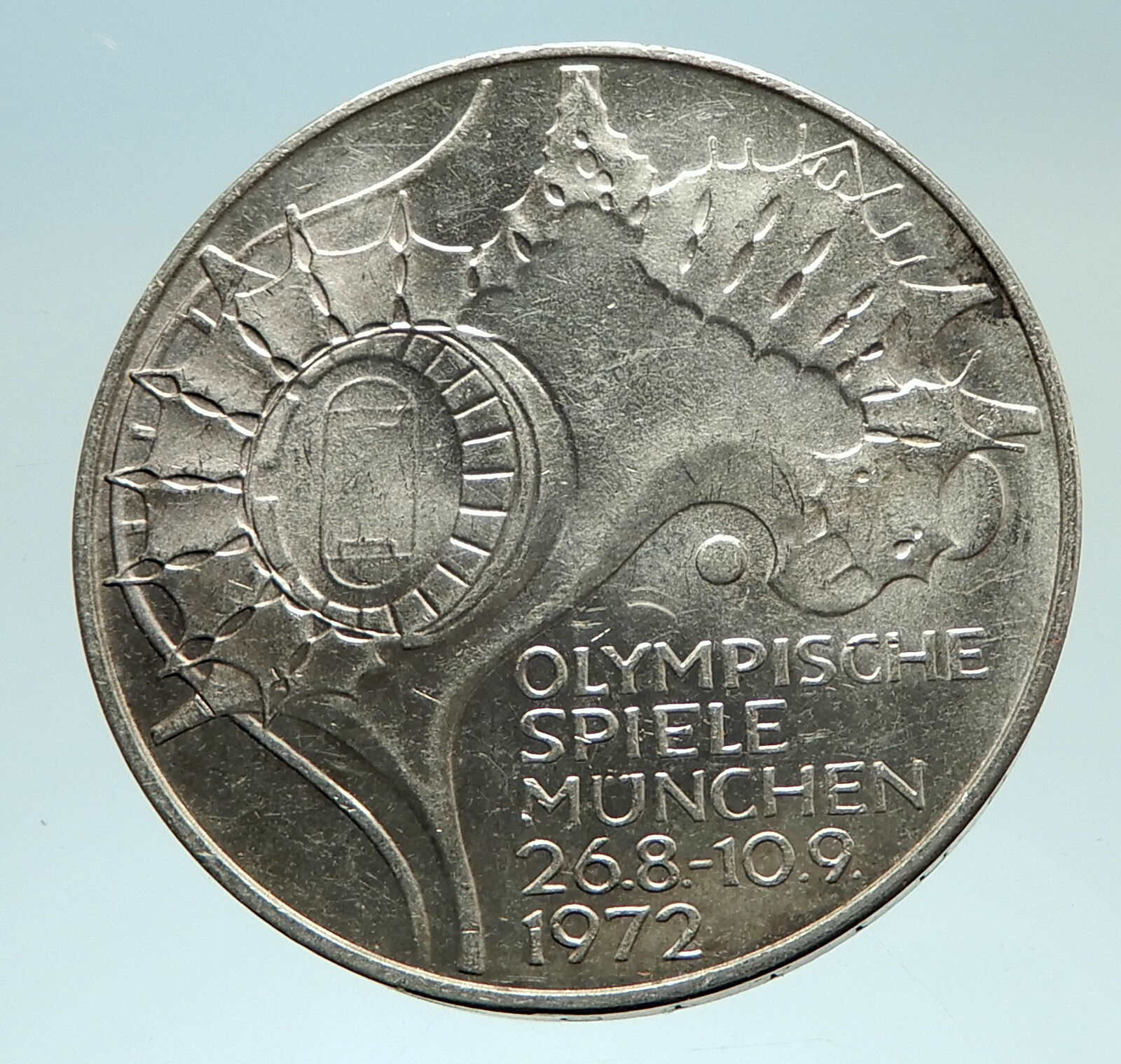 1972 Germany Munich Summer Olympics Stadium 10 Mark Proof Silver Coin i76808