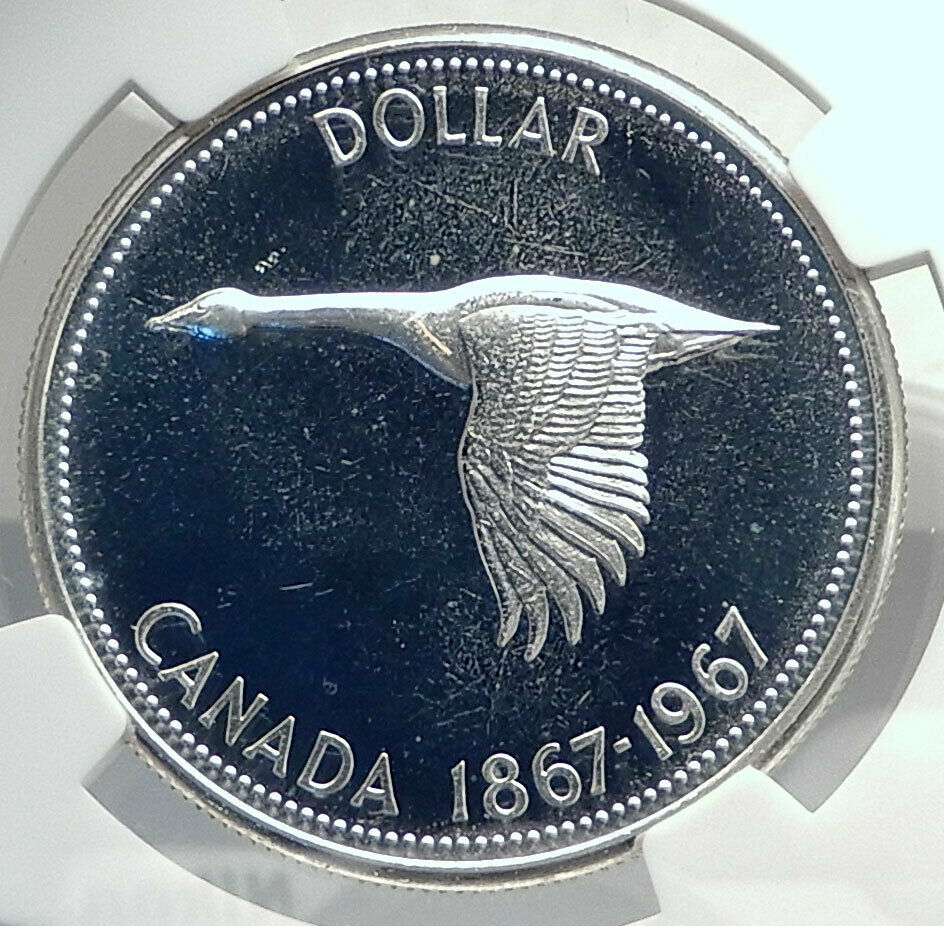 1967 CANADA CANADIAN Confederation Founding Silver Dollar Coin GOOSE NGC i77266