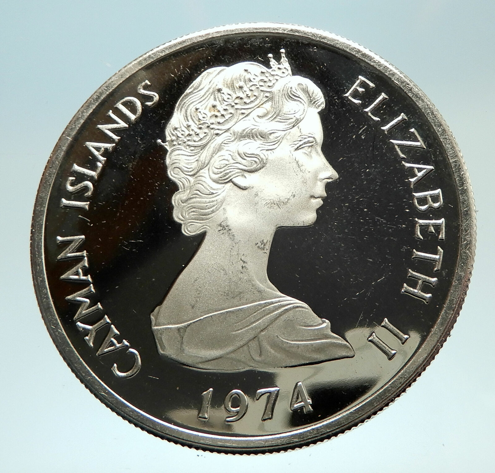 1974 CAYMAN ISLANDS 4.2cm Proof Silver $5 Coin w UK Queen Elizabeth II i76812