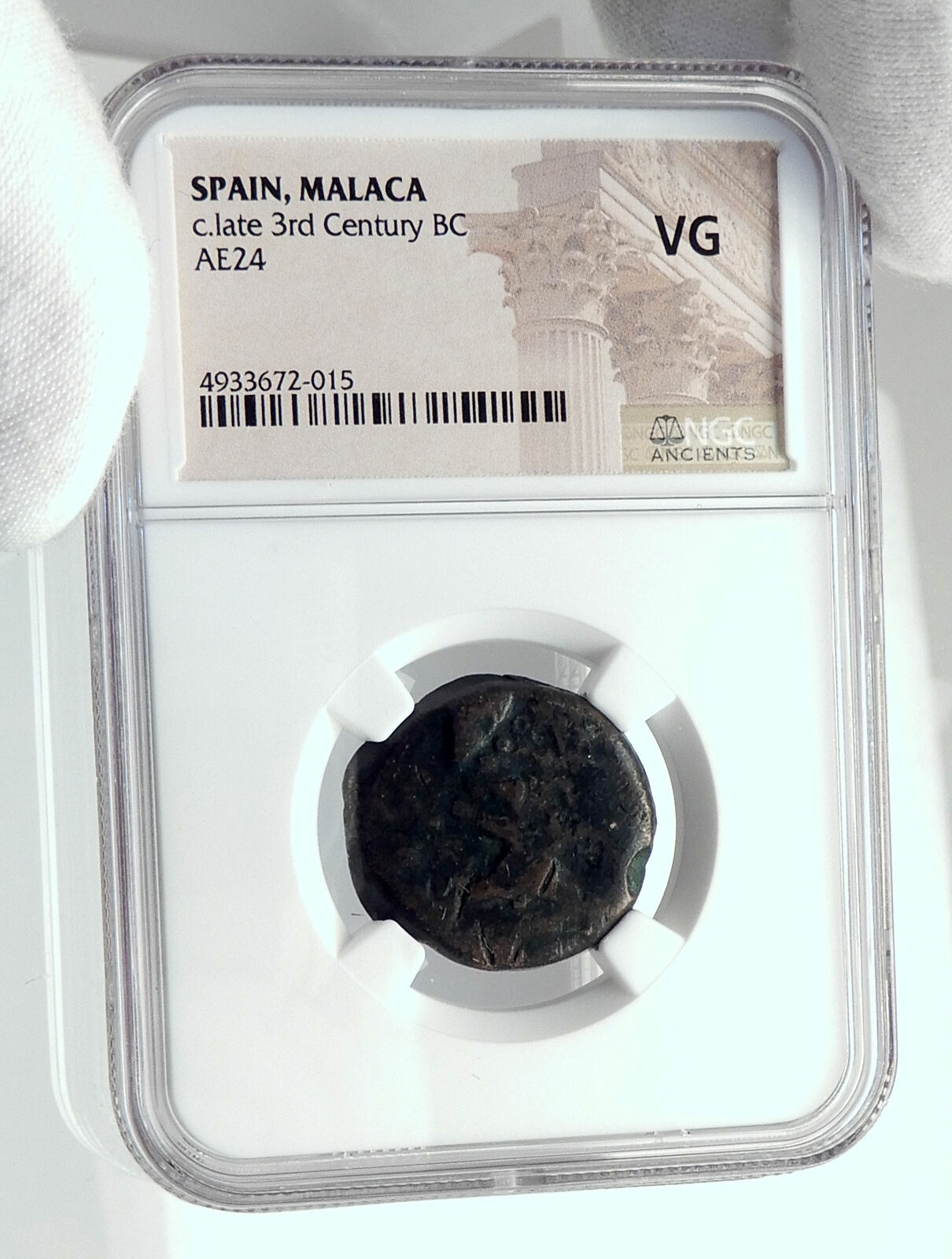 MALACA in SPAIN 225BC Authentic Ancient Greek Coin HEPHAESTUS HELIOS NGC i77371