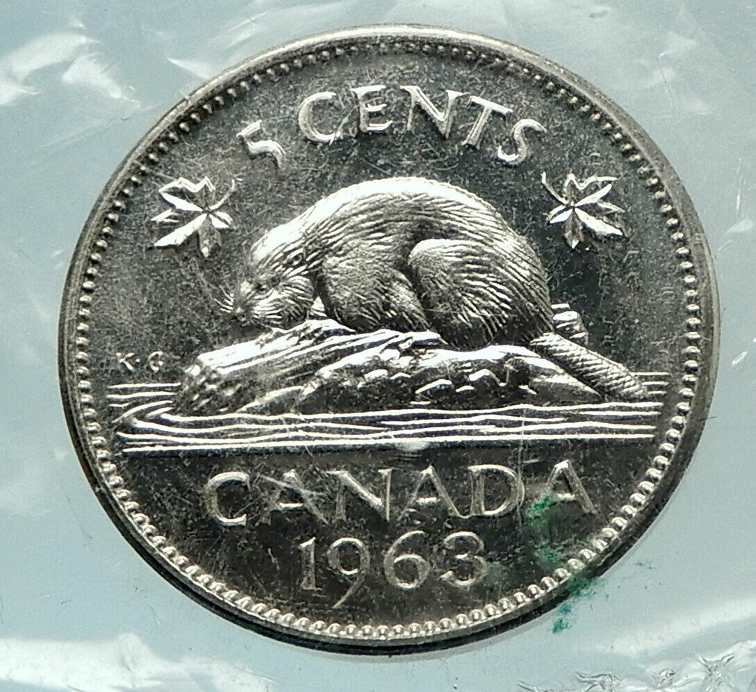 1965 CANADA United Kingdom Queen Elizabeth II BEAVER 5C Coin i76493