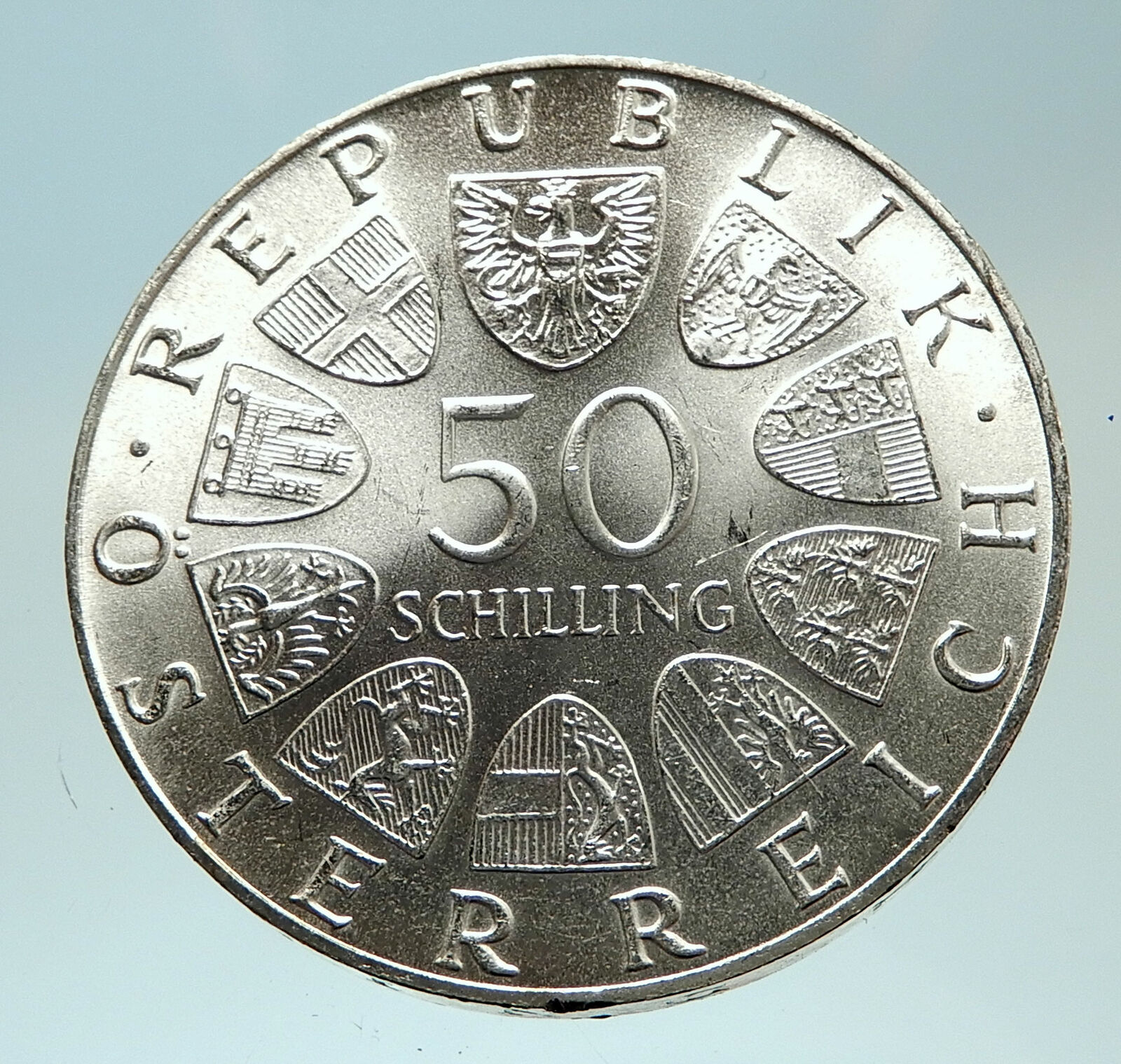 1974 AUSTRIA Saint Rupert & Saint Vincent Genuine Silver 50 Shilling Coin i76782