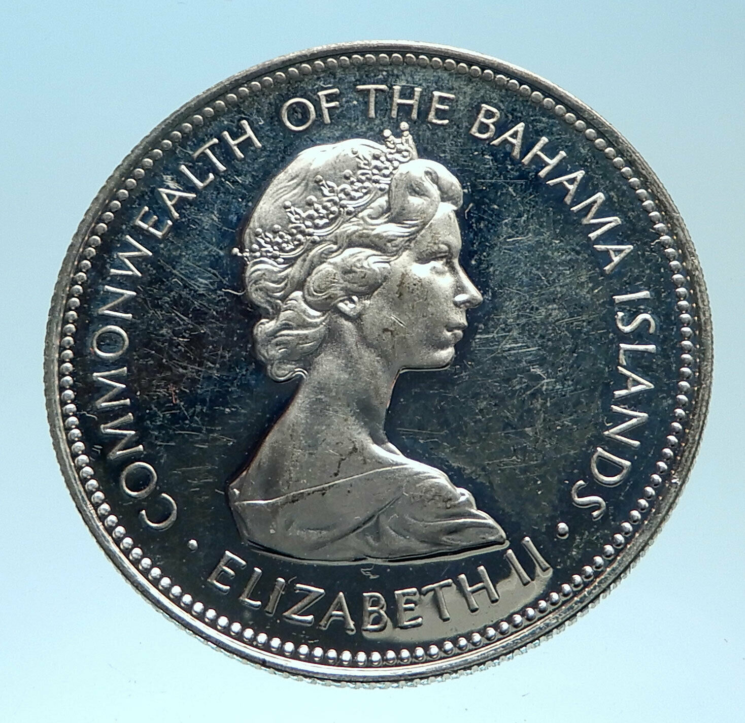 1966 BAHAMAS Silver Coin 50 Cents UK Queen Elizabeth II and Marlin FISH i77455