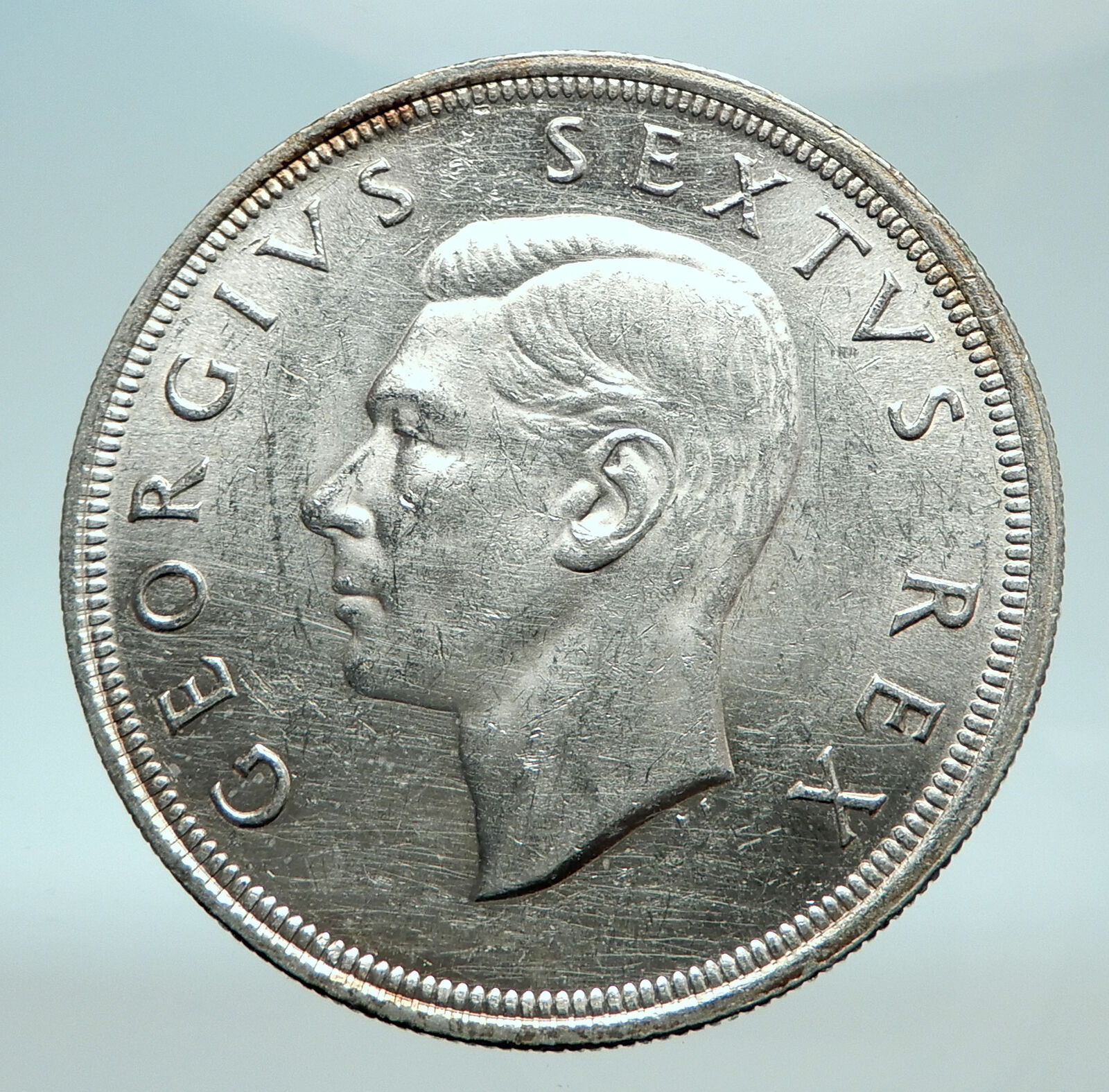 1949 SOUTH AFRICA George VI SPRINGBOK Deer Silver 5 Shillings LARGE Coin i79390