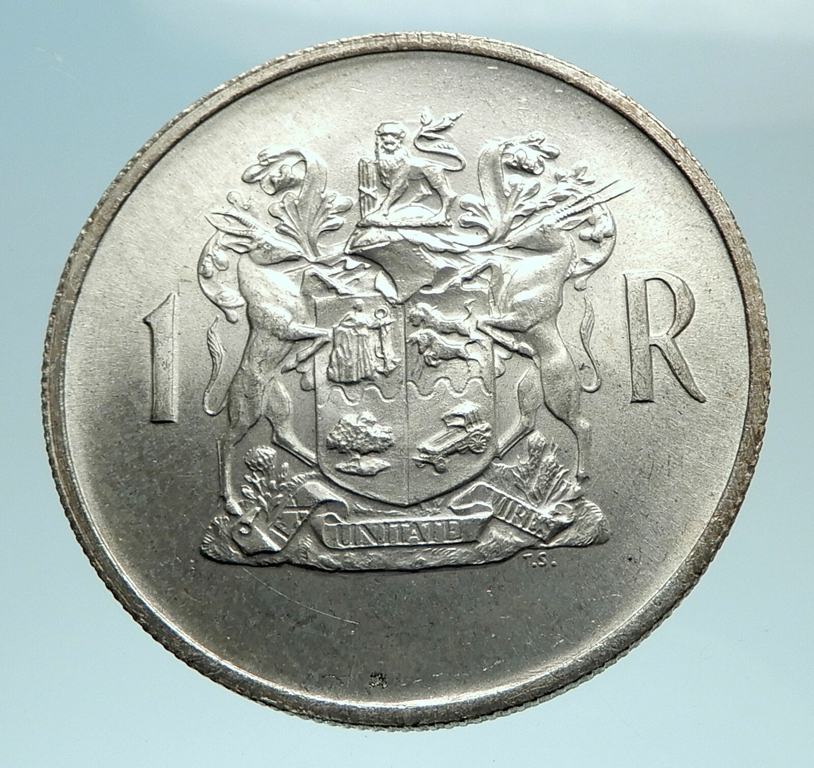 1969 SOUTH AFRICA End Presidency T.E. Donges Genuine Silver 1 Rand Coin i79547