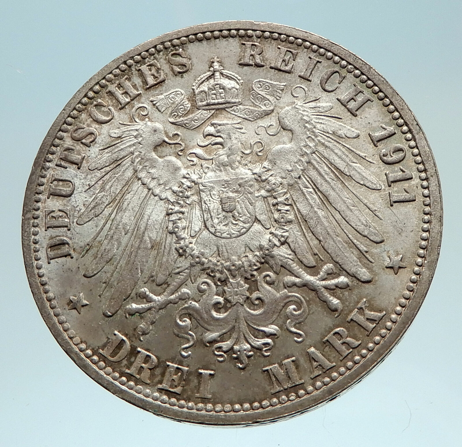 1911 Germany GERMAN STATES Wurttemburg w WILHELM II Antique Silver Coin i76209