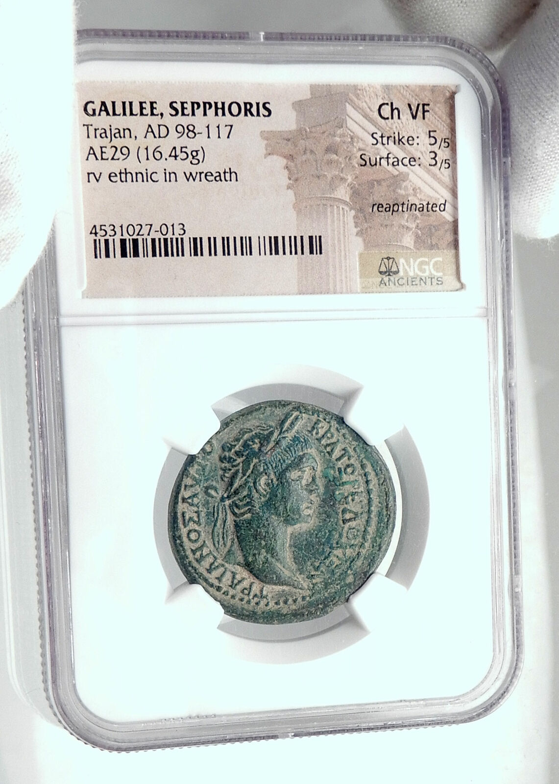 TRAJAN Ancient SEPPHORIS Galilee VIRGIN MARY Birthplace Roman Coin NGC i80688