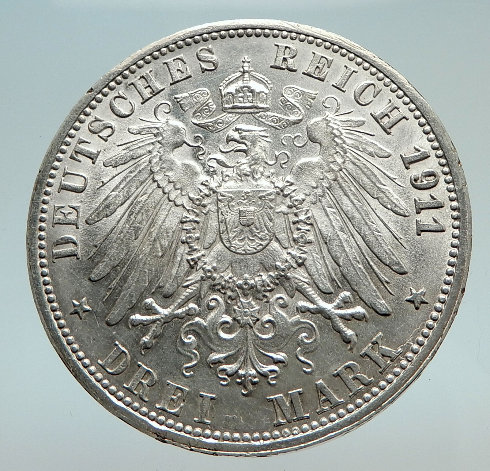 1911 Germany GERMAN STATES Wurttemberg w WILHELM II Antique Silver Coin i74491