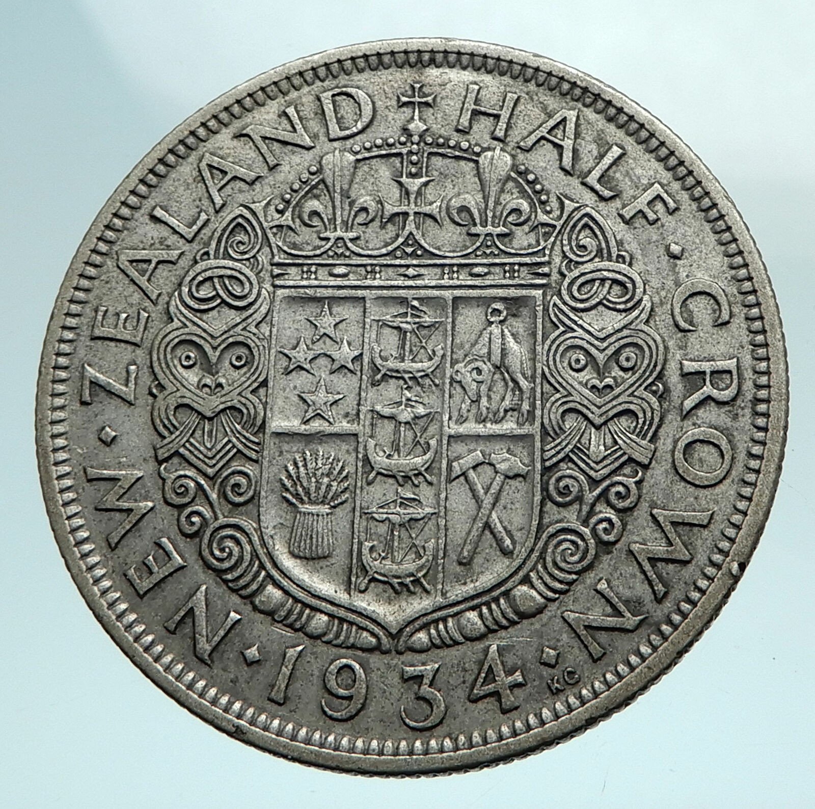 1934 NEW ZEALAND UK King George V Genuine Antique Silver Half Crown Coin i79484