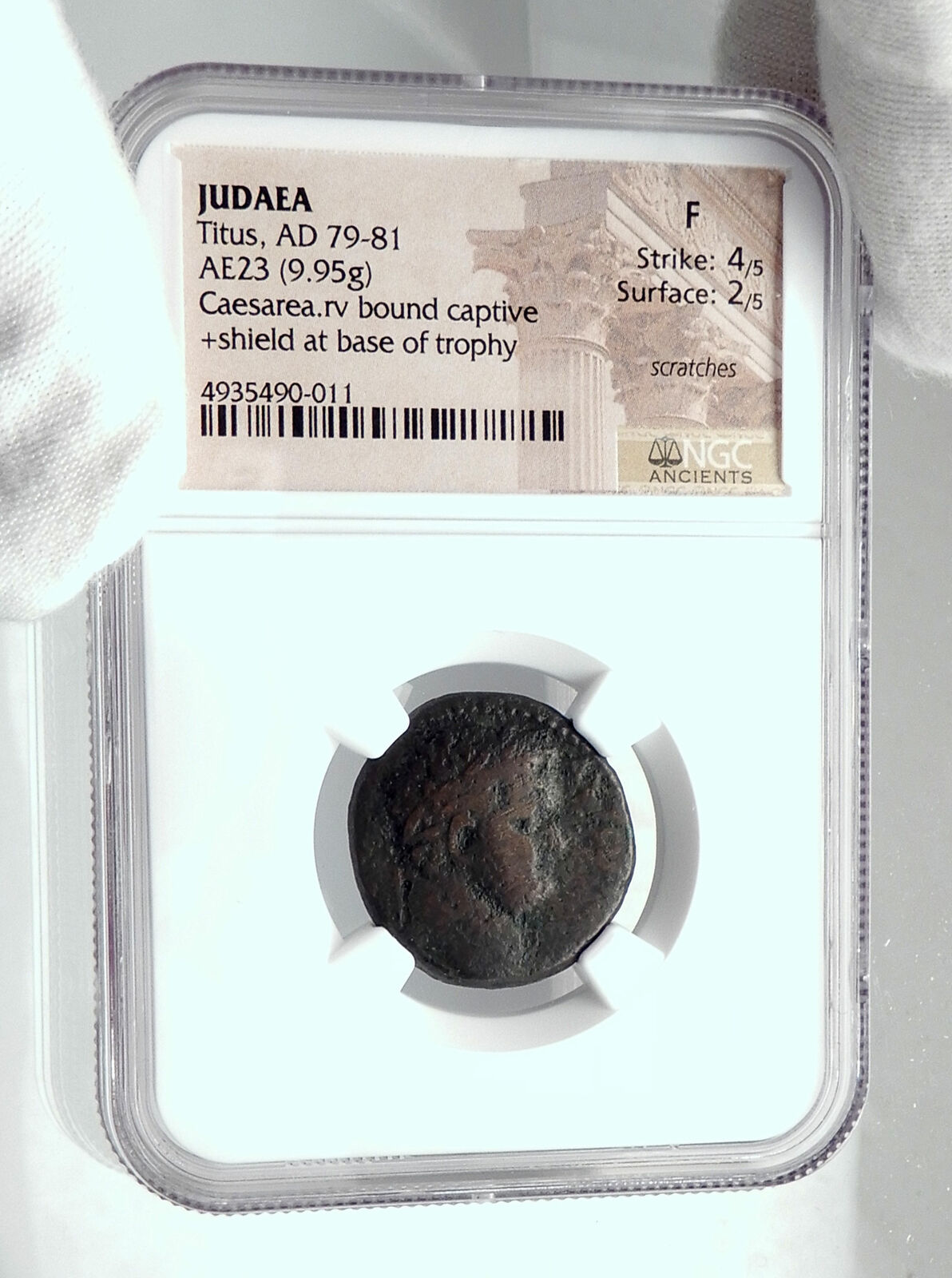 TITUS Very Rare JUDAEA CAPTA Issue of CAEASAREA in JUDAEA Roman Coin NGC i80953