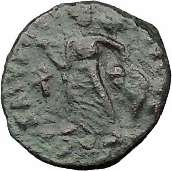 ARCADIUS 388AD Ancient Roman Coin VICTORY Nike Chi-Rho Christ Monogram i32816