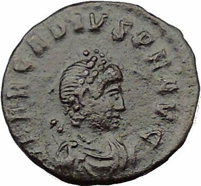 ARCADIUS 388AD Ancient Roman Coin VICTORY Nike Chi-Rho Christ Monogram i32310