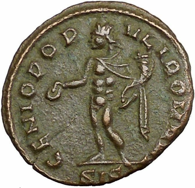 MAXIMINUS II Daia 305AD Ancient Roman Coin Nude GENIUS Protection Wealth i33854