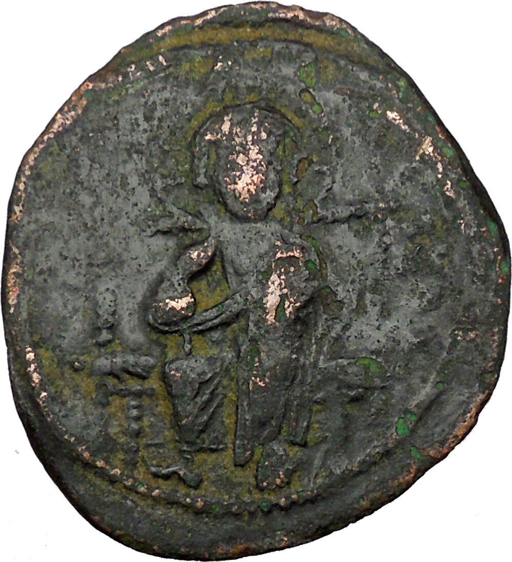 JESUS CHRIST Class D Anonymous Ancient 1042AD Byzantine Follis Coin i33778