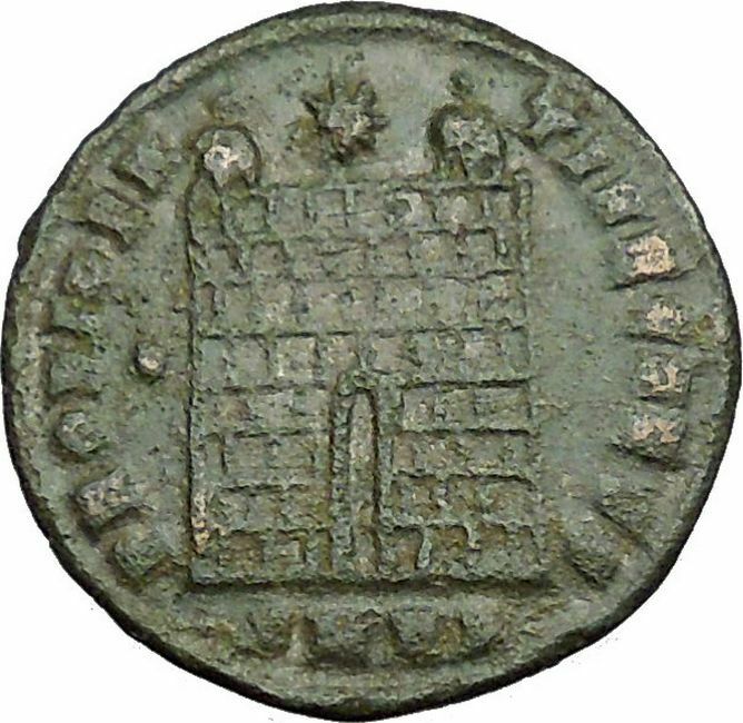 CONSTANTINE II Constantine the Great son Roman Coin Military camp gate i34110