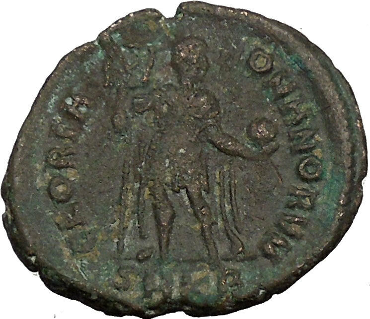 ARCADIUS with labarum & globe Ancient Roman Coin Chi-Rho Christ monogram i35628