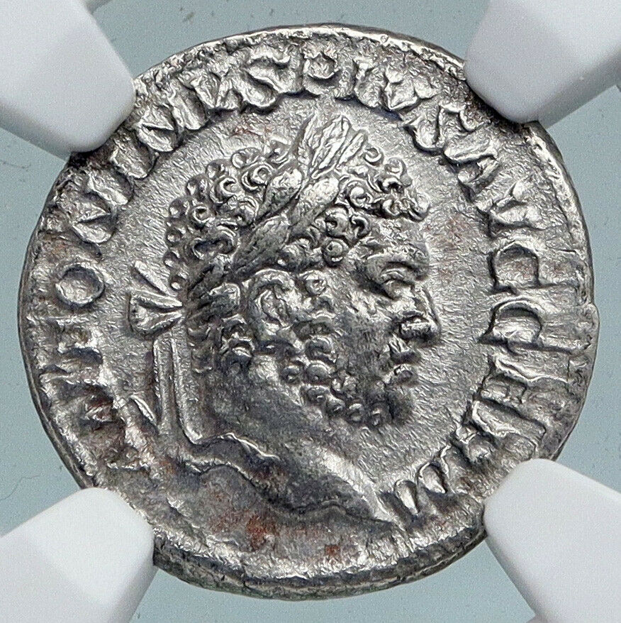 CARACALLA Ancient Vintage 198AD Old Silver Roman DENARIUS Coin APOLLO NGC i89849