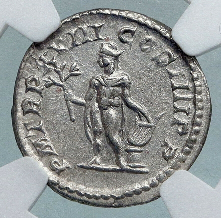 CARACALLA Ancient Vintage 198AD Old Silver Roman DENARIUS Coin APOLLO NGC i89849