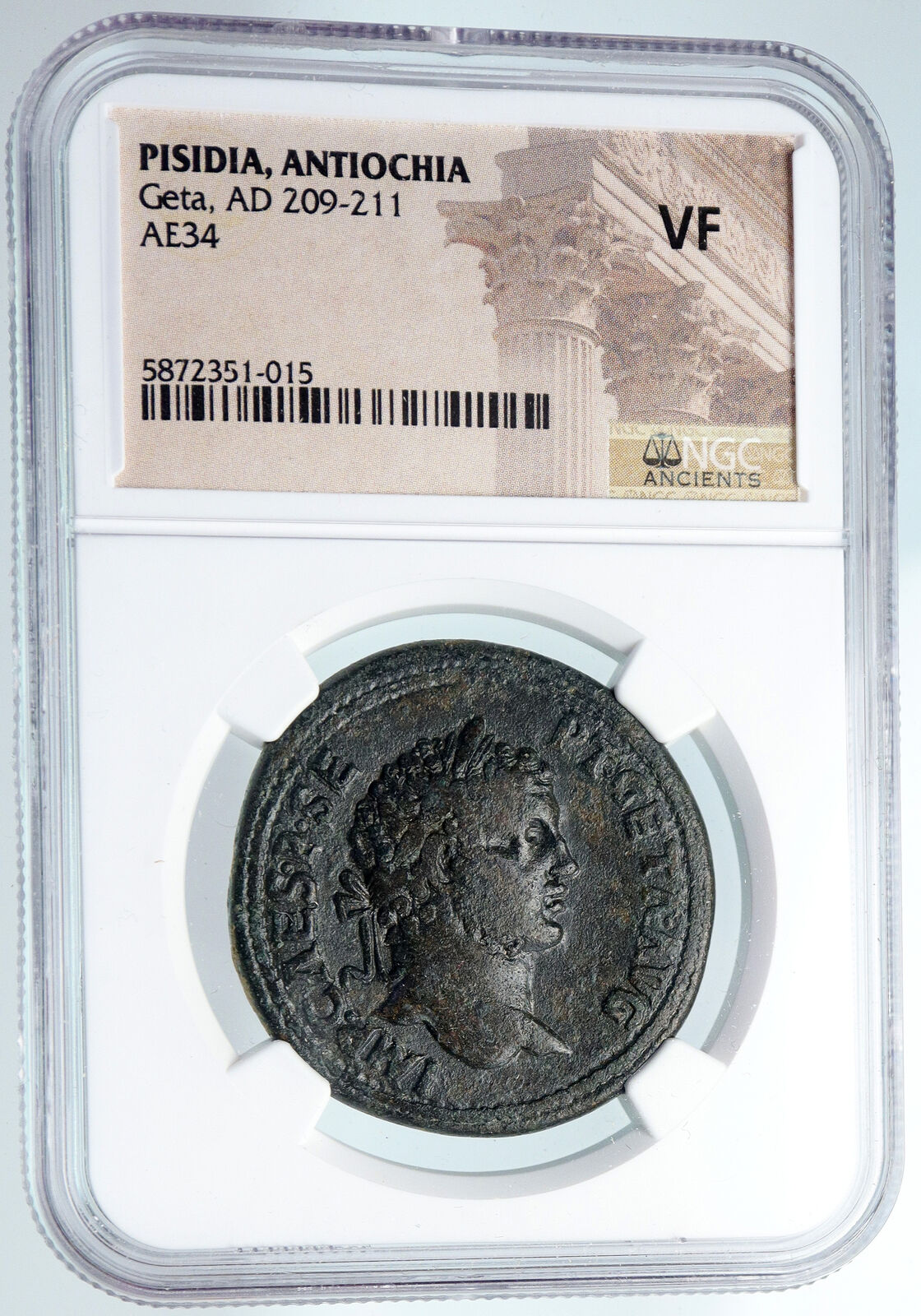 GETA 209AD Authentic Ancient Roman Coin of PISIDIA ANTIOCHIA Eagles NGC i89851