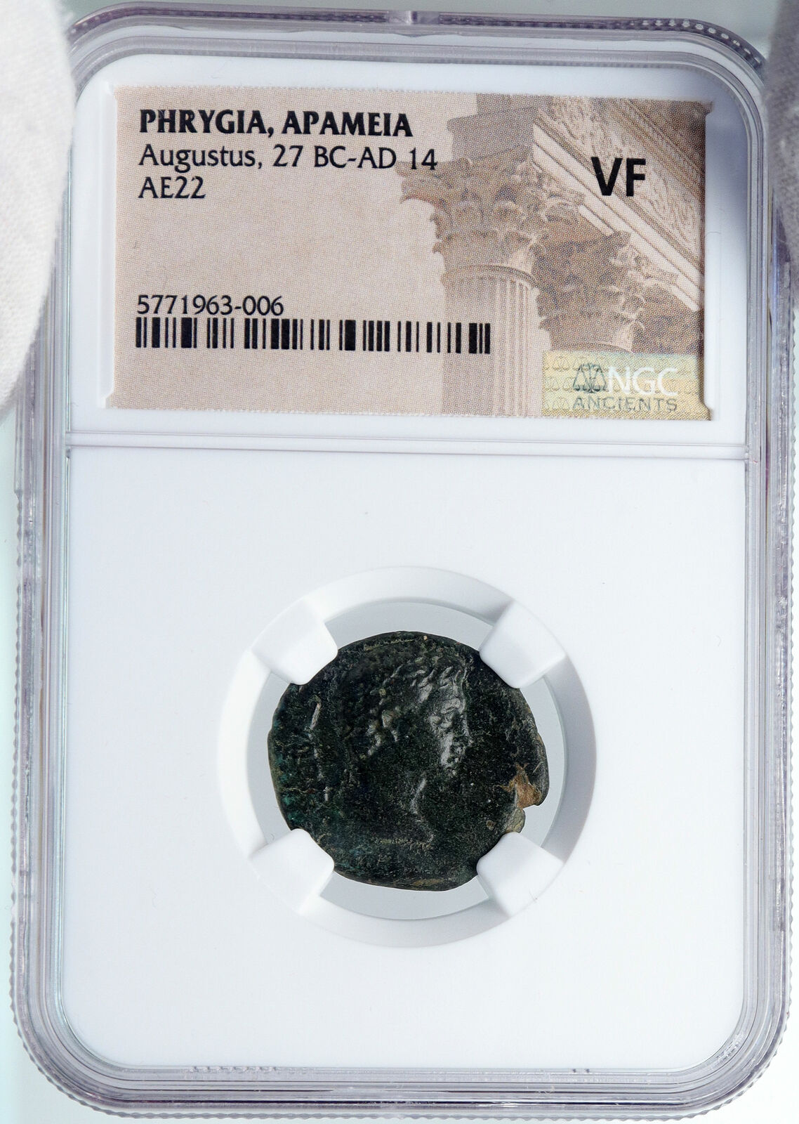 APAMEIA in PHRYGIA 27BC Ancient Roman Coin of Augustus ARTEMIS Statue NGC i89153