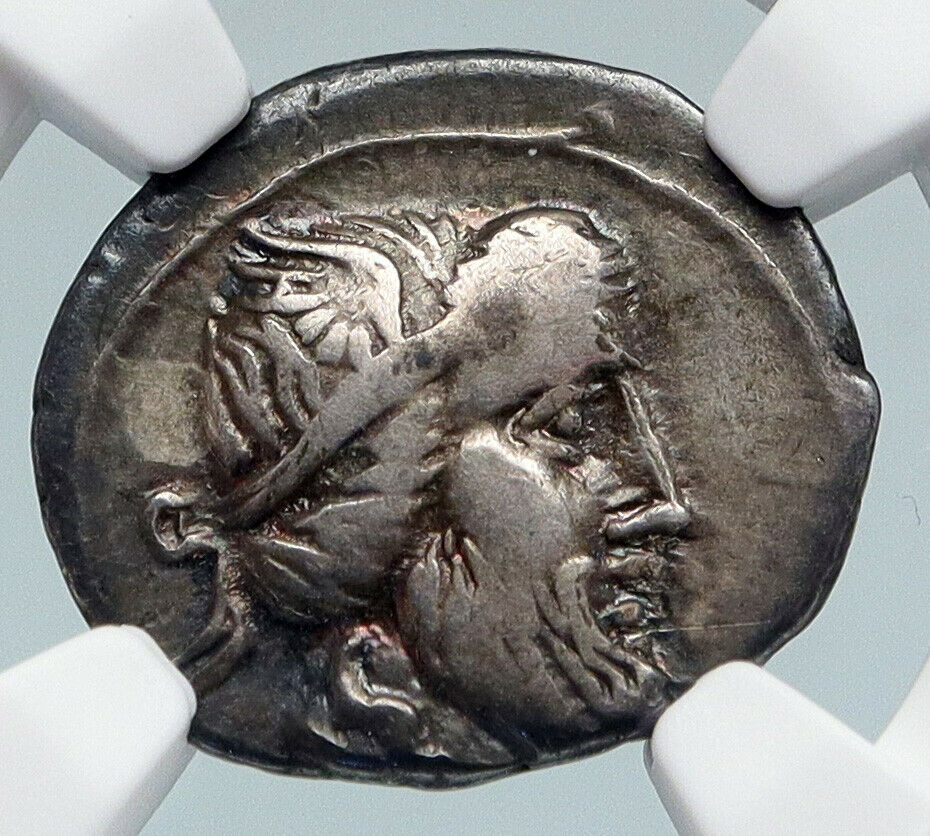 Roman Republic 90BC PRIAPUS Fertility God PEGASUS Ancient Silver Coin NGC i89843