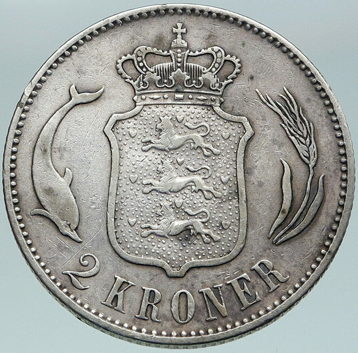 1875 DENMARK King Christian IX 25th Anniversary Silver 2 Kroner Coin i87506