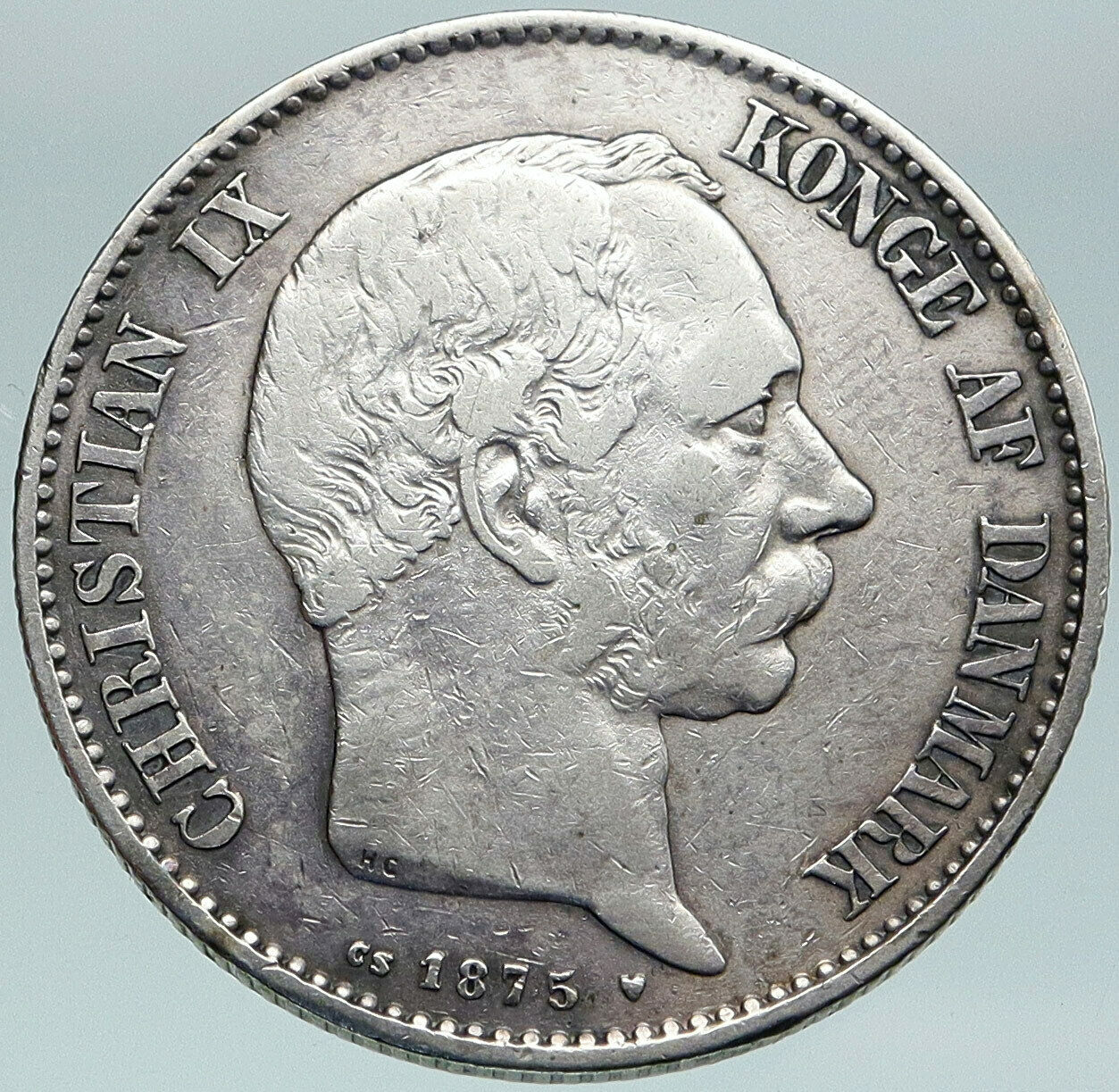 1875 DENMARK King Christian IX 25th Anniversary Silver 2 Kroner Coin i87506