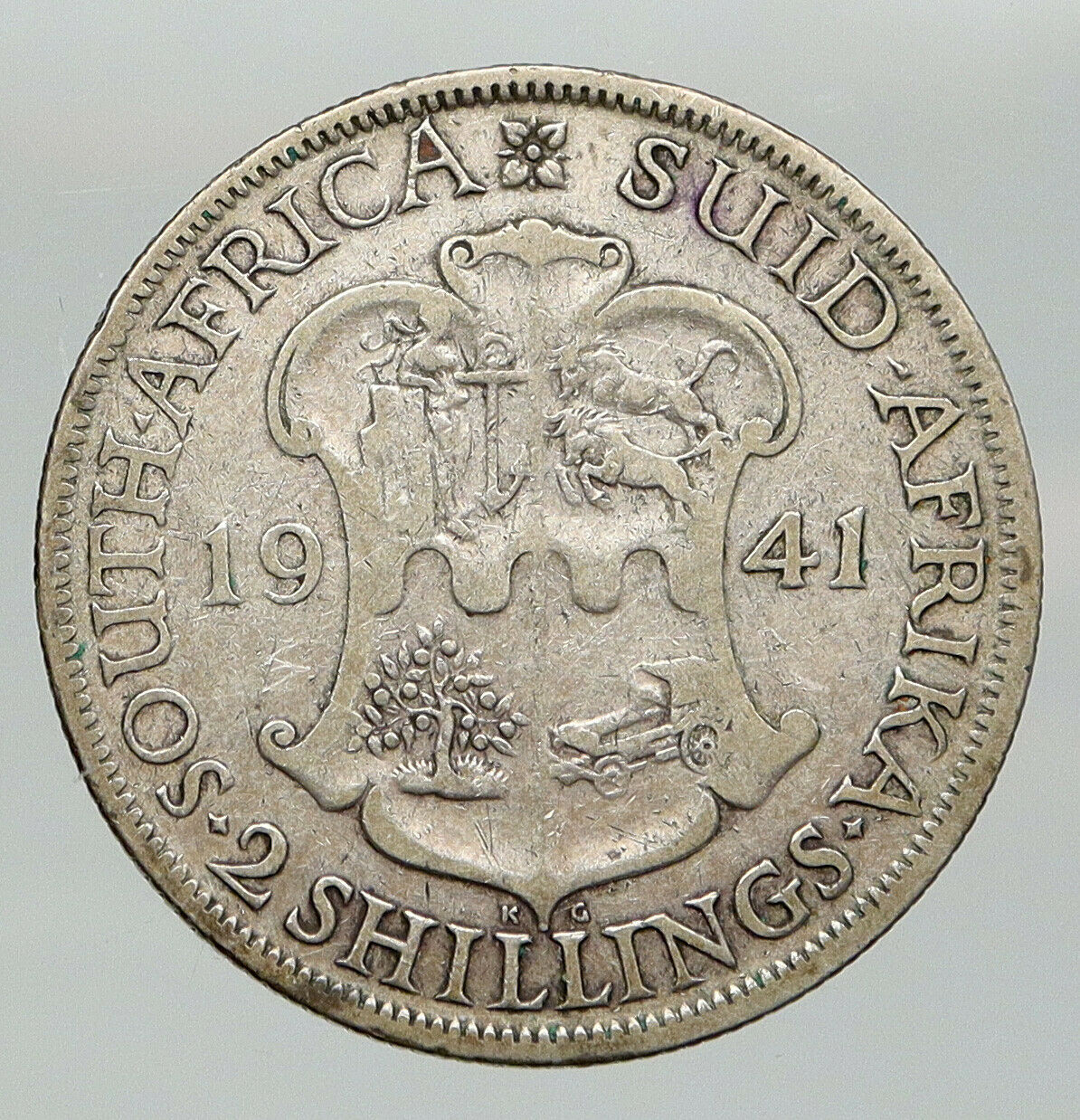 1941 SOUTH AFRICA UK King GEORGE V Vintage OLD Silver 2 Shillings Coin i91977