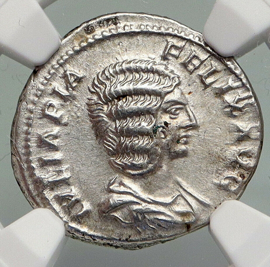 JULIA DOMNA Authentic Ancient 193AD Silver Roman Coin VESTA PALLADIUM NGC i87433