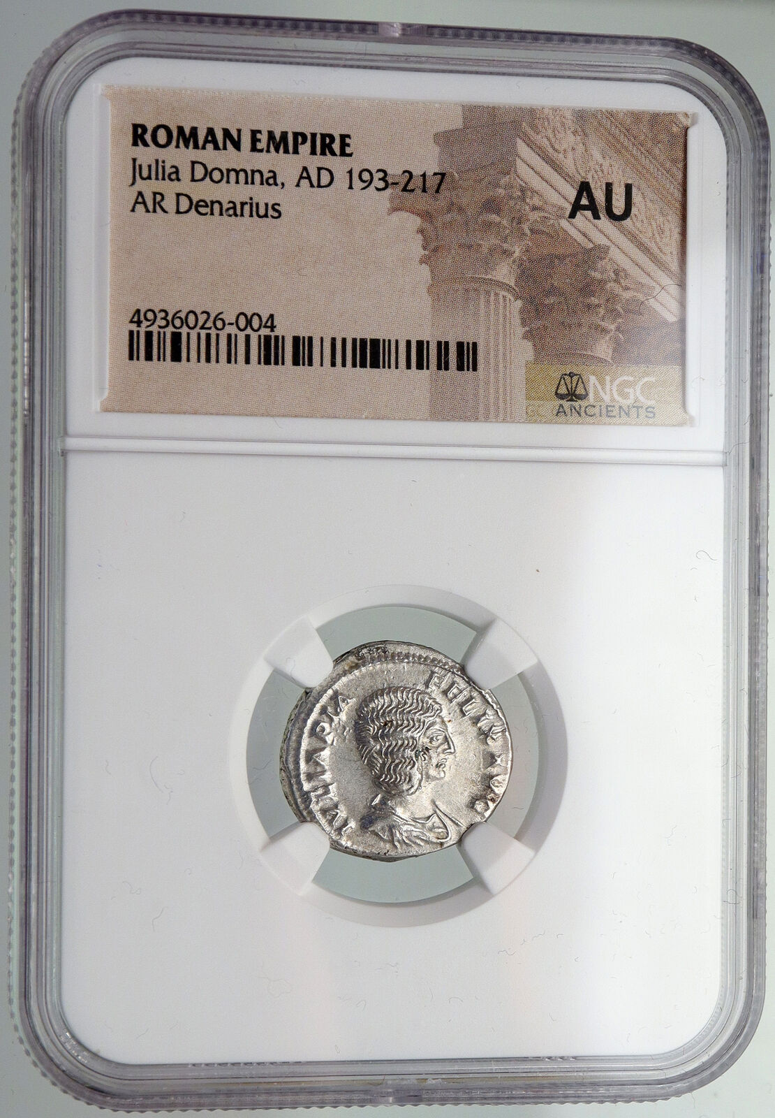 JULIA DOMNA Authentic Ancient 193AD Silver Roman Coin VESTA PALLADIUM NGC i87433