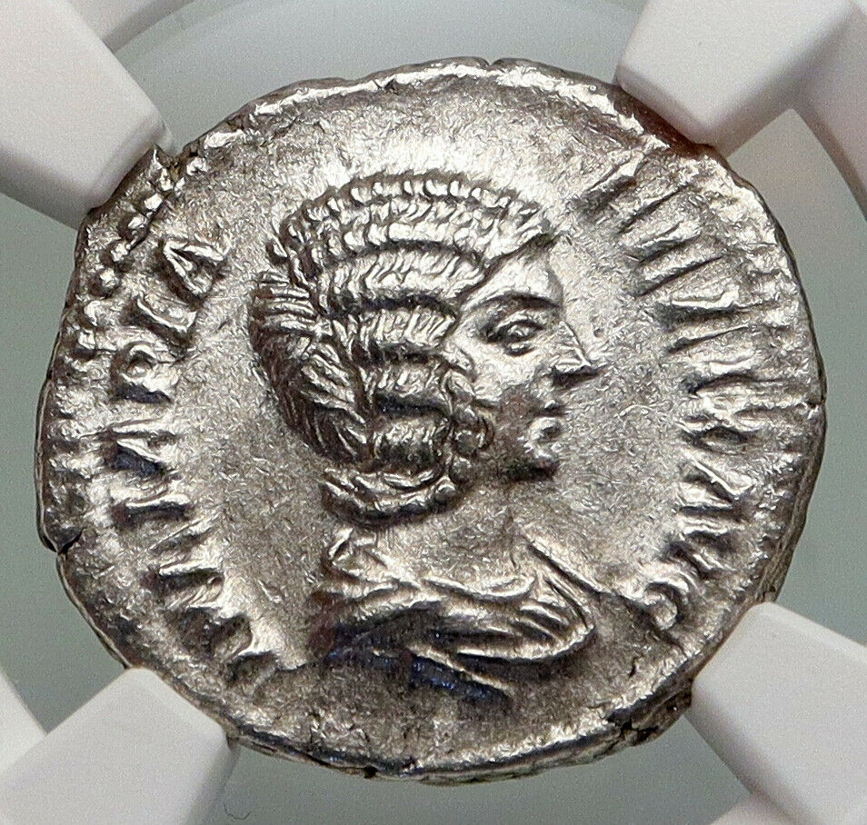 JULIA DOMNA Authentic 211AD Rome OLD Ancient Silver Roman Coin VESTA NGC i87432