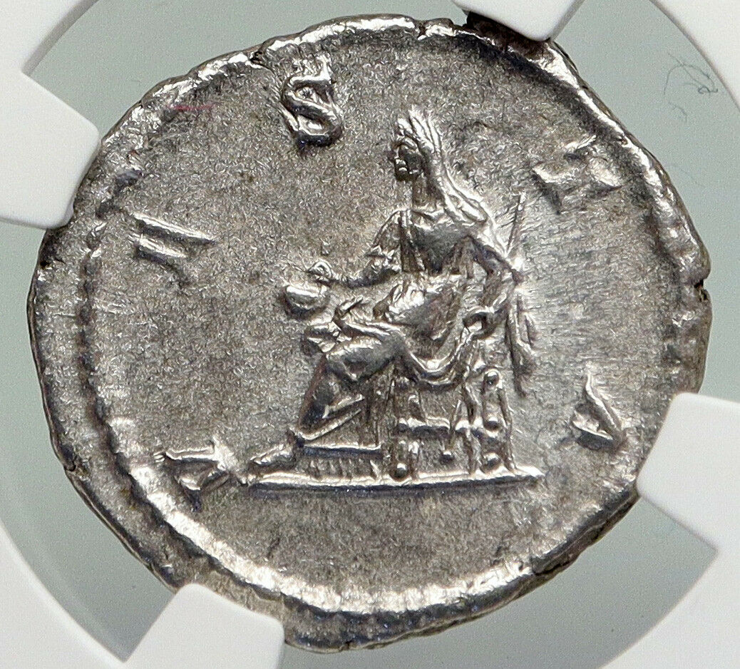 JULIA DOMNA Authentic 211AD Rome OLD Ancient Silver Roman Coin VESTA NGC i87432