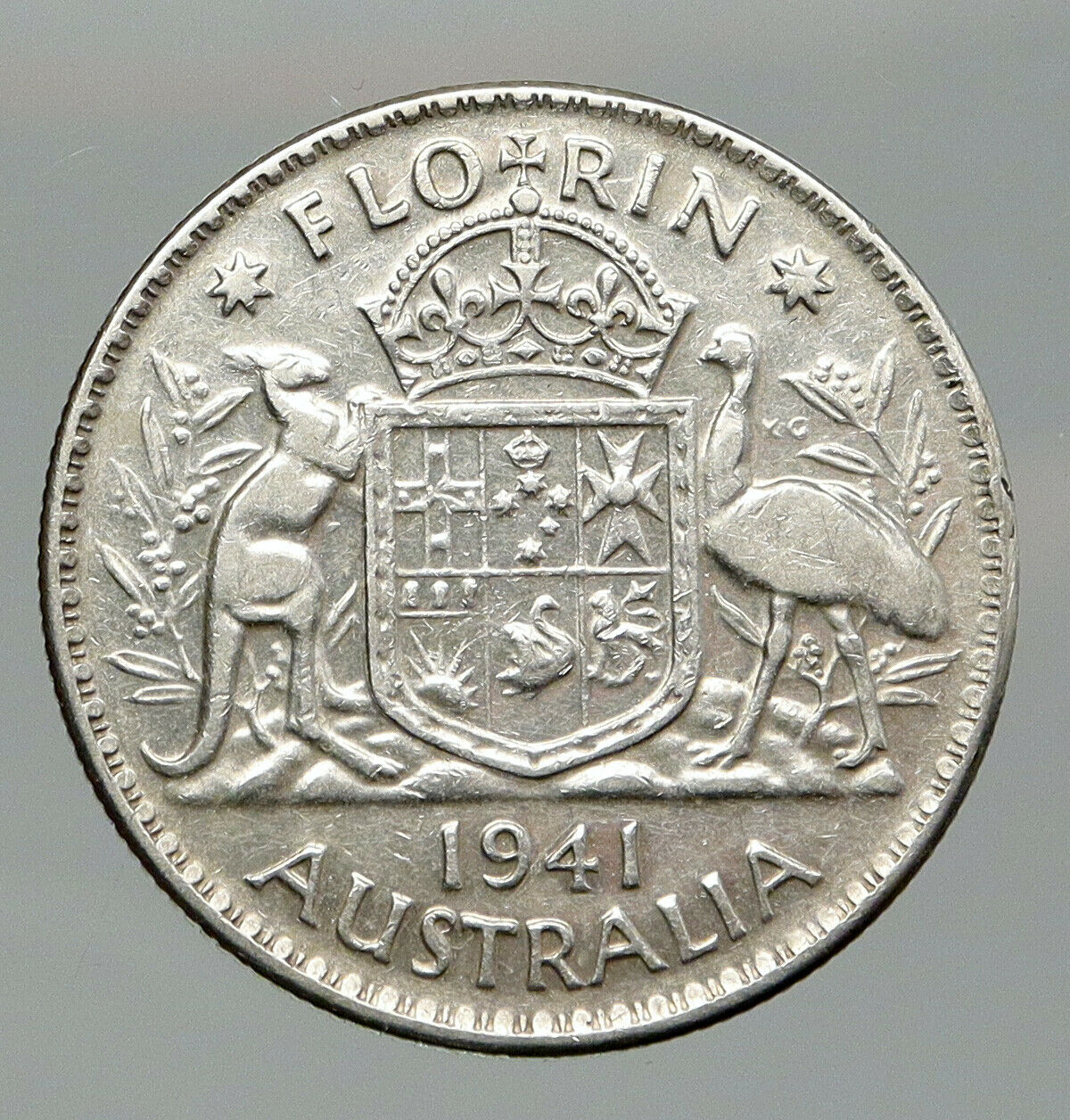 1941 M AUSTRALIA King George VI Kangaroos OLD VINTAGE Silver Florin Coin i91982