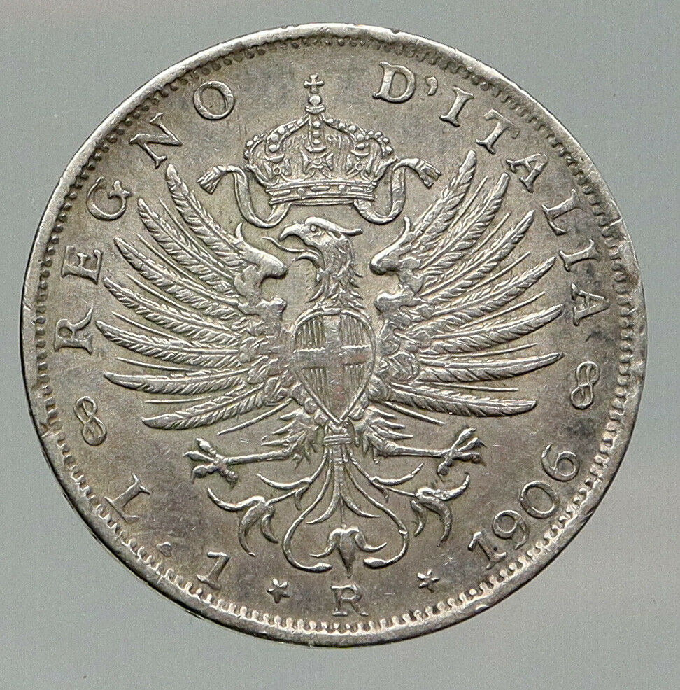 1906 R ITALY King Victor Emmanuel III EAGLE Old Italian Silver Lira Coin i91998