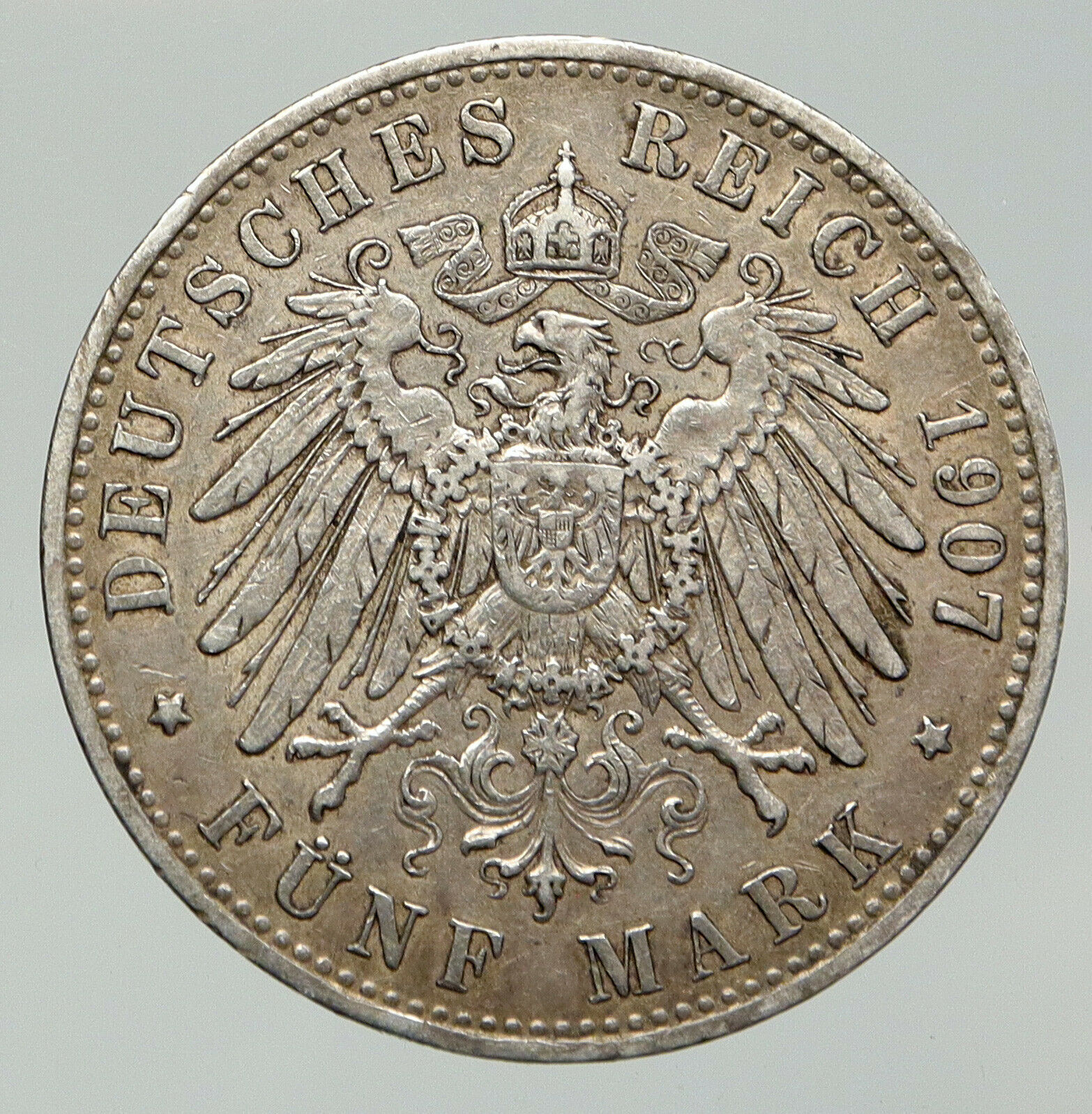 1907 GERMANY Bavaria Ruled by Otto I w Eagle Antique Silver 5 Marks Coin i91997