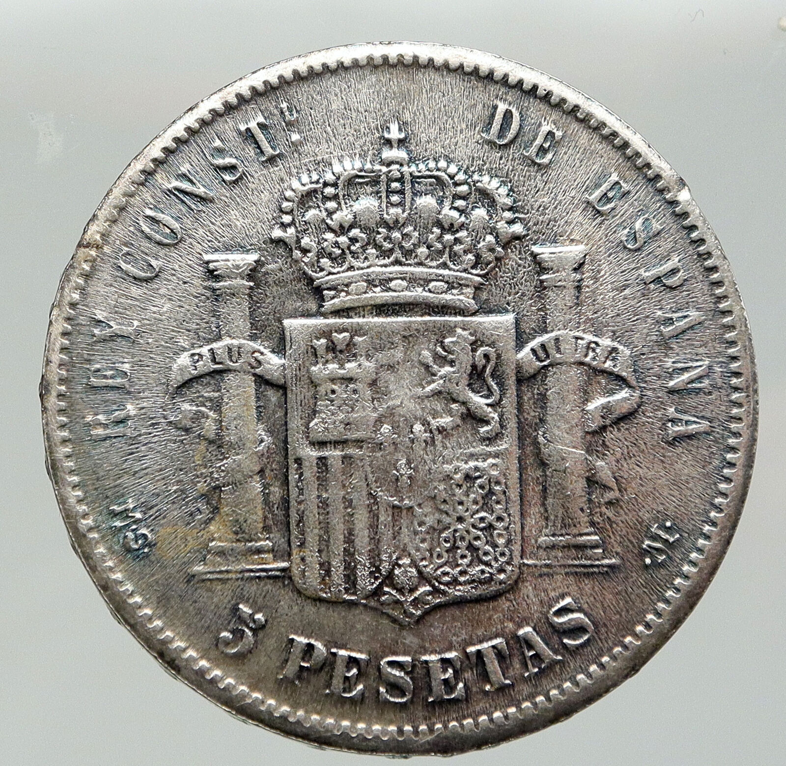 1882 SPAIN w King ALFONSO XII Antique OLD Silver 5 Pesetas SPANISH Coin i91990