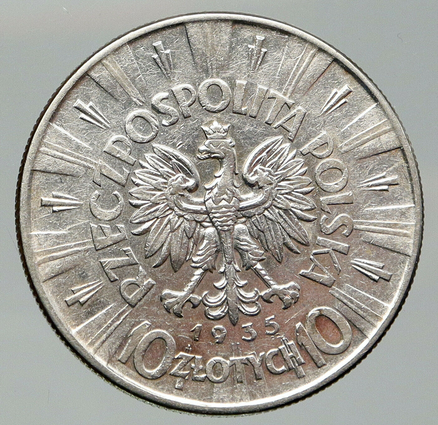 1935 POLAND Silver with Jozef Pilsudski Antique Silver 10 Zlotych Coin i92004