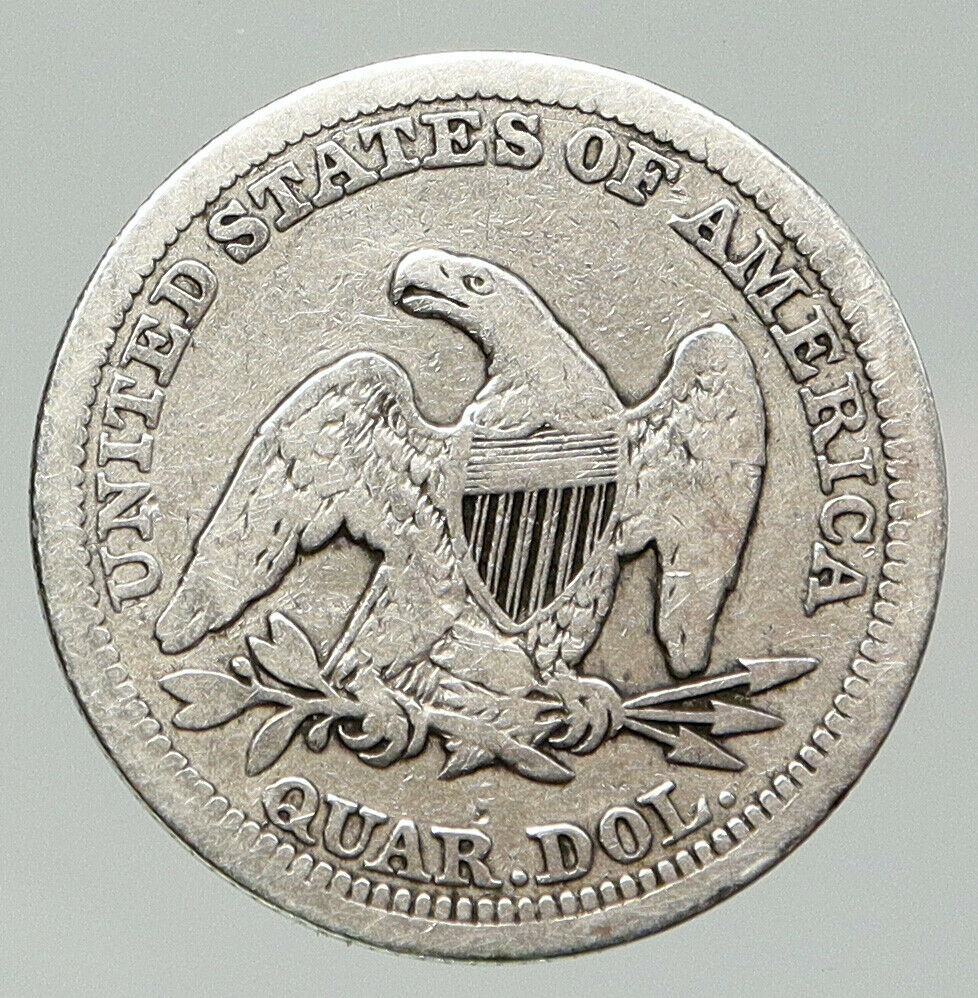 1857 UNITED STATES US Silver SEATED LIBERTY Quarter Dollar Coin w EAGLE i92007