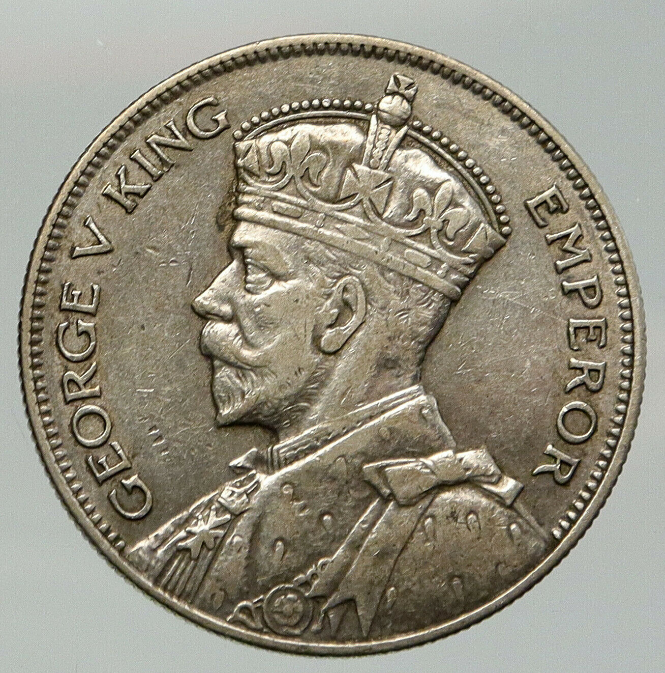 1933 NEW ZEALAND UK King George V Antique OLD Silver 1/2 Half Crown Coin i92005