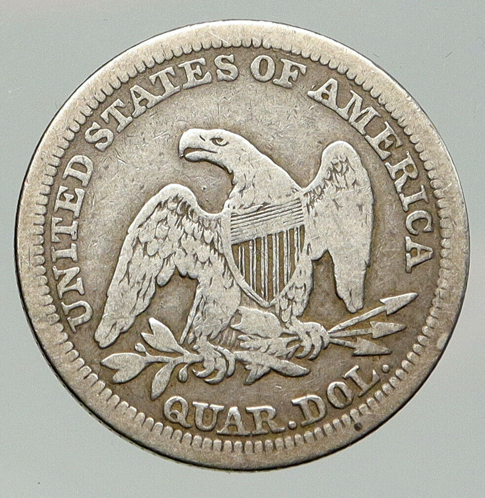 1858 P UNITED STATES US Silver SEATED LIBERTY Quarter Dollar Coin w EAGLE i92013