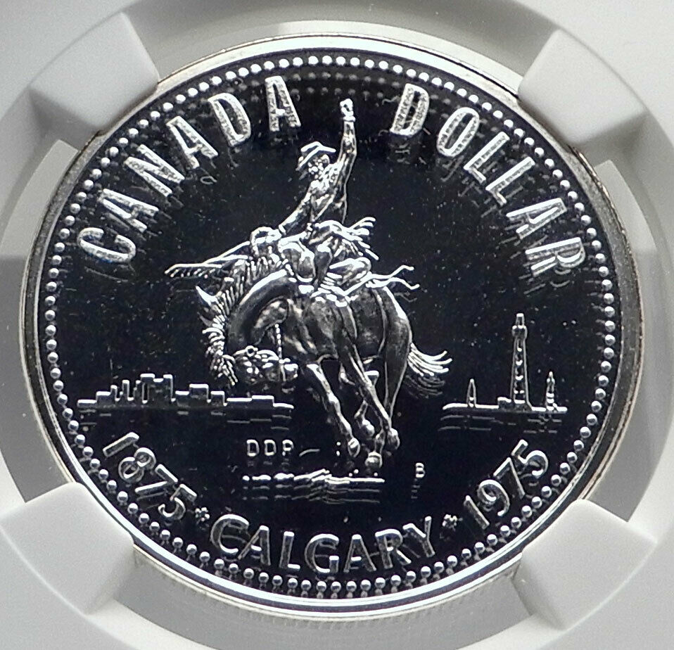 1975 CANADA UK Queen Elizabeth II Calgary 100Y Proof-like Silver Coin NGC i79865